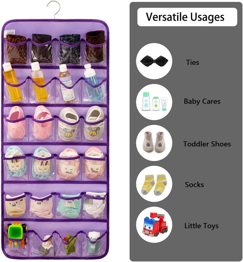 ANIZER Dual-sided Hanging Baby Shoes Organizer Closet Toddler Shoe Storage Holder for Kids Bow Socks Underwear (PURPLE) - Image 2